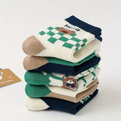 5pairs Boys Kids Crew Socks Cartoon Bear Pattern Socks