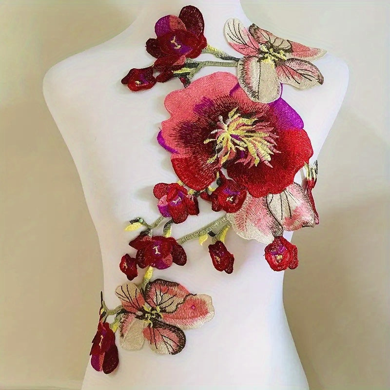 Peony Water Soluble 3D Embroidered Applique Flower Patch Dress Sew On Patches