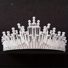 Silvery Crystal Crown Tiara Faux Pearl Rhinestone Wedding Tiaras