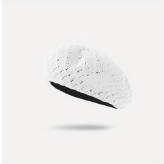 Knitted Hollow Out Beret Solid Thin Breathable Lightweight Painter Cap