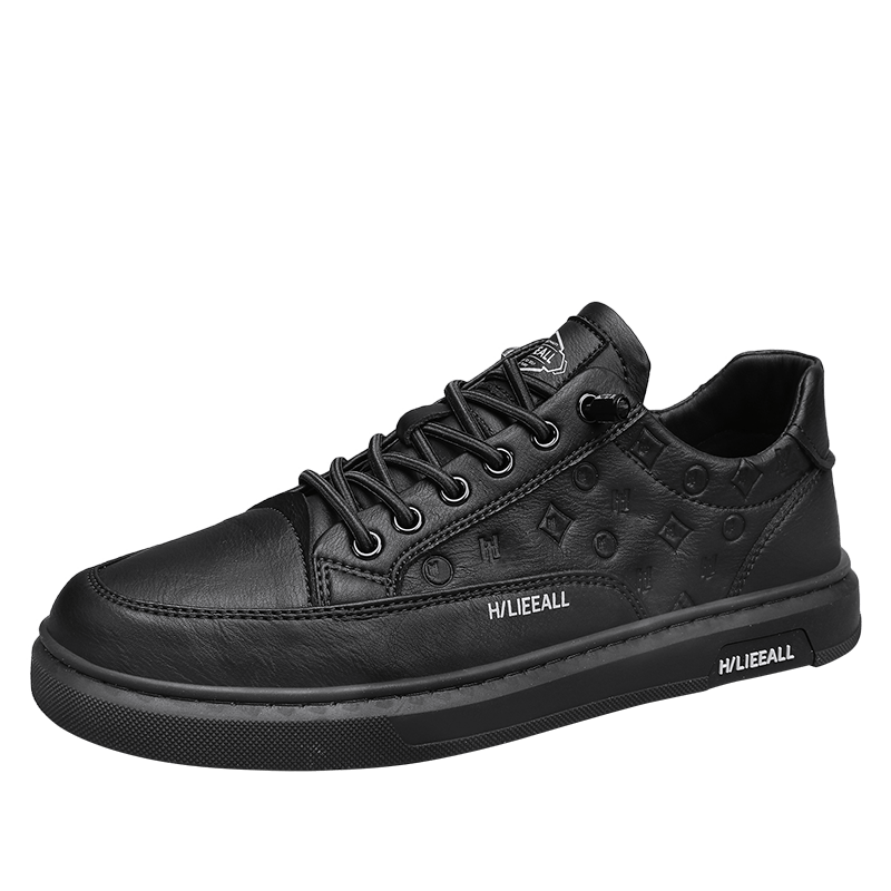 Men's Lace-up Sneakers PU Leather Skate Shoes with Traction