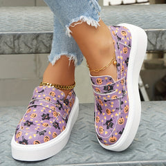 Women's Pumpkin & Cat Print Sneakers Halloween Canvas Shoes