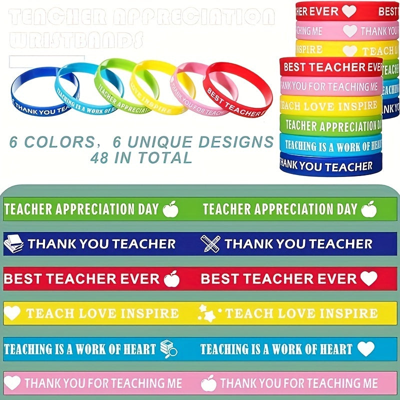 48 Pcs Teacher Appreciation Silicone Bracelets Thank You Rubber Wristbands