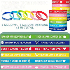 48 Pcs Teacher Appreciation Silicone Bracelets Thank You Rubber Wristbands