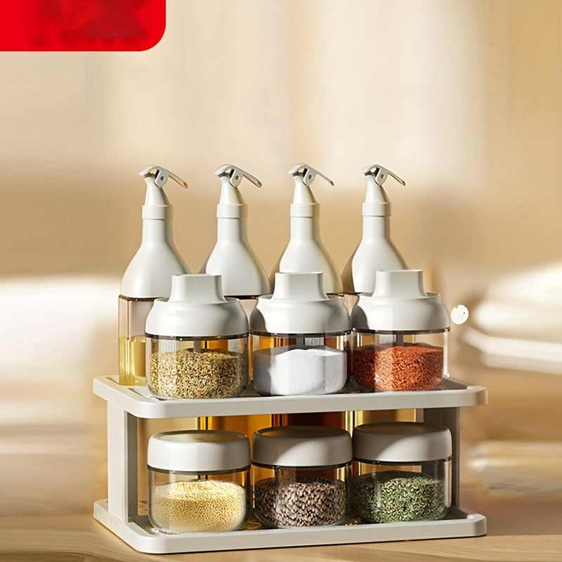 11pcs Seasoning Box Set with Tray - Salt Spice Sauce Jars w/ Storage Holder