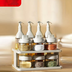 11pcs Seasoning Box Set with Tray - Salt Spice Sauce Jars w/ Storage Holder
