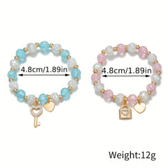 2PCS Children's Heart Pendant Bracelet Flower Beaded Elastic Accessory