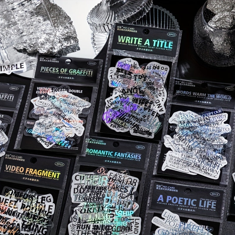 30pcs Silver Laser Magazine Stickers - DIY Journal Decorative Material