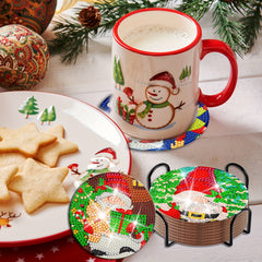 8Pcs Christmas Gnome Diamond Art Coaster Kits With Holder