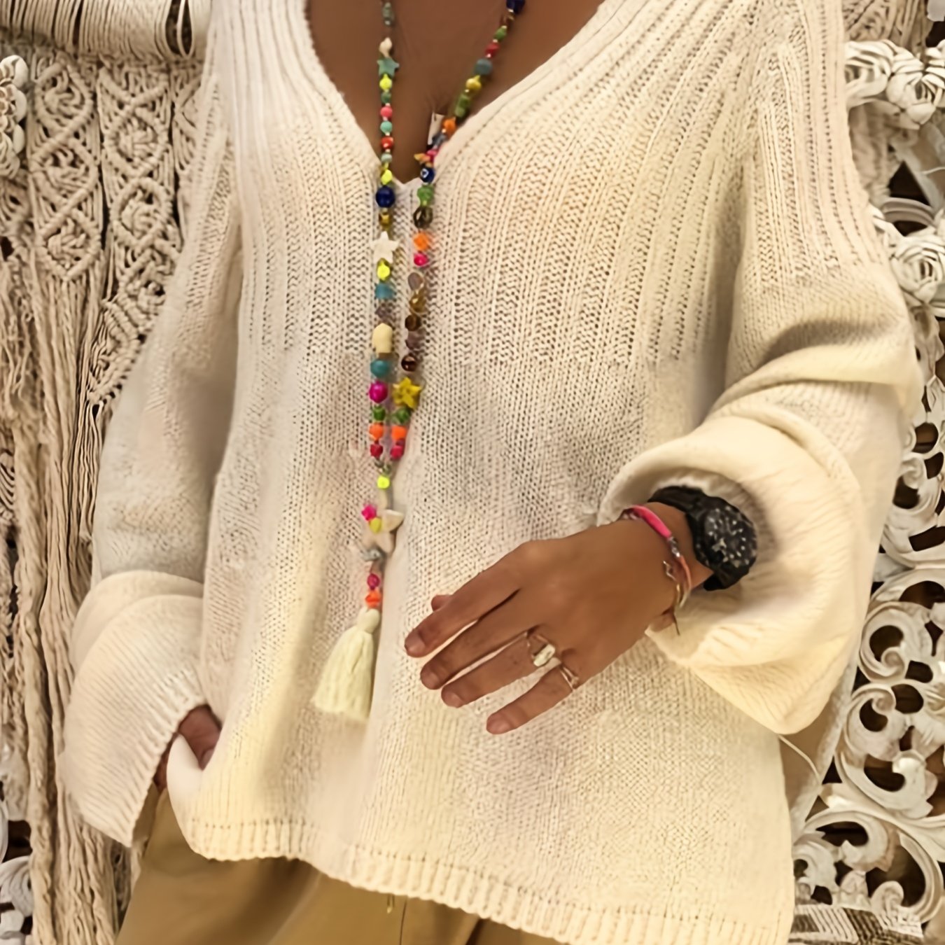 Women's Plus Size V-Neck Casual Sweater Knitted Long Sleeve Pullover Jumper