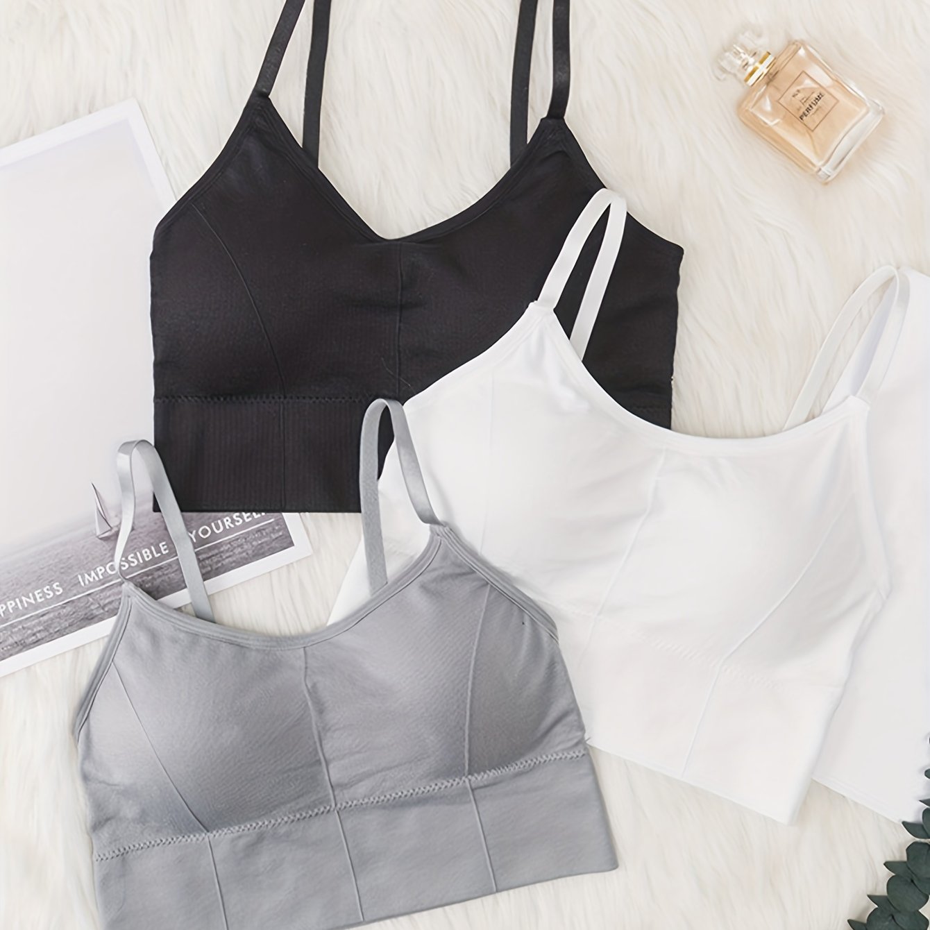 3pcs Solid Sports Bras Comfy & Breathable Yoga Workout Bra