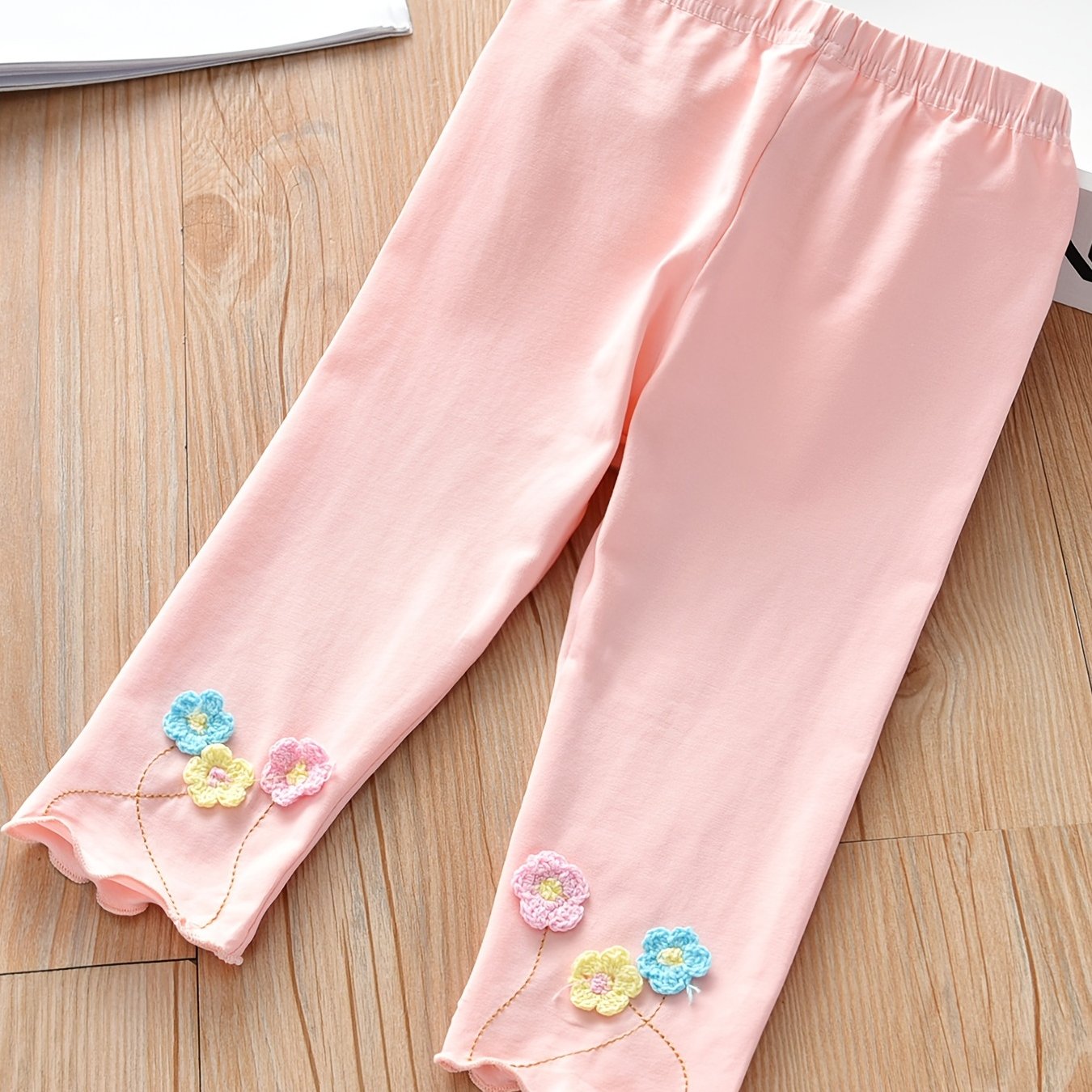 Girls Floral Embroidered Leggings Breathable Casual Pants Summer