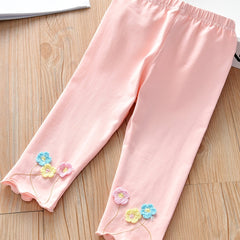 Girls Floral Embroidered Leggings Breathable Casual Pants Summer