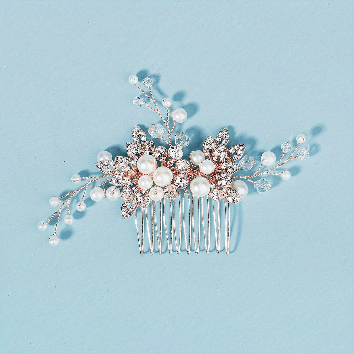 Bridal Faux Pearl Crystal Hair Comb, Wedding Rhinestone Insert Comb