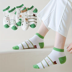 5 Pairs Cartoon Bear Socks & Lightweight Low Cut Ankle Socks