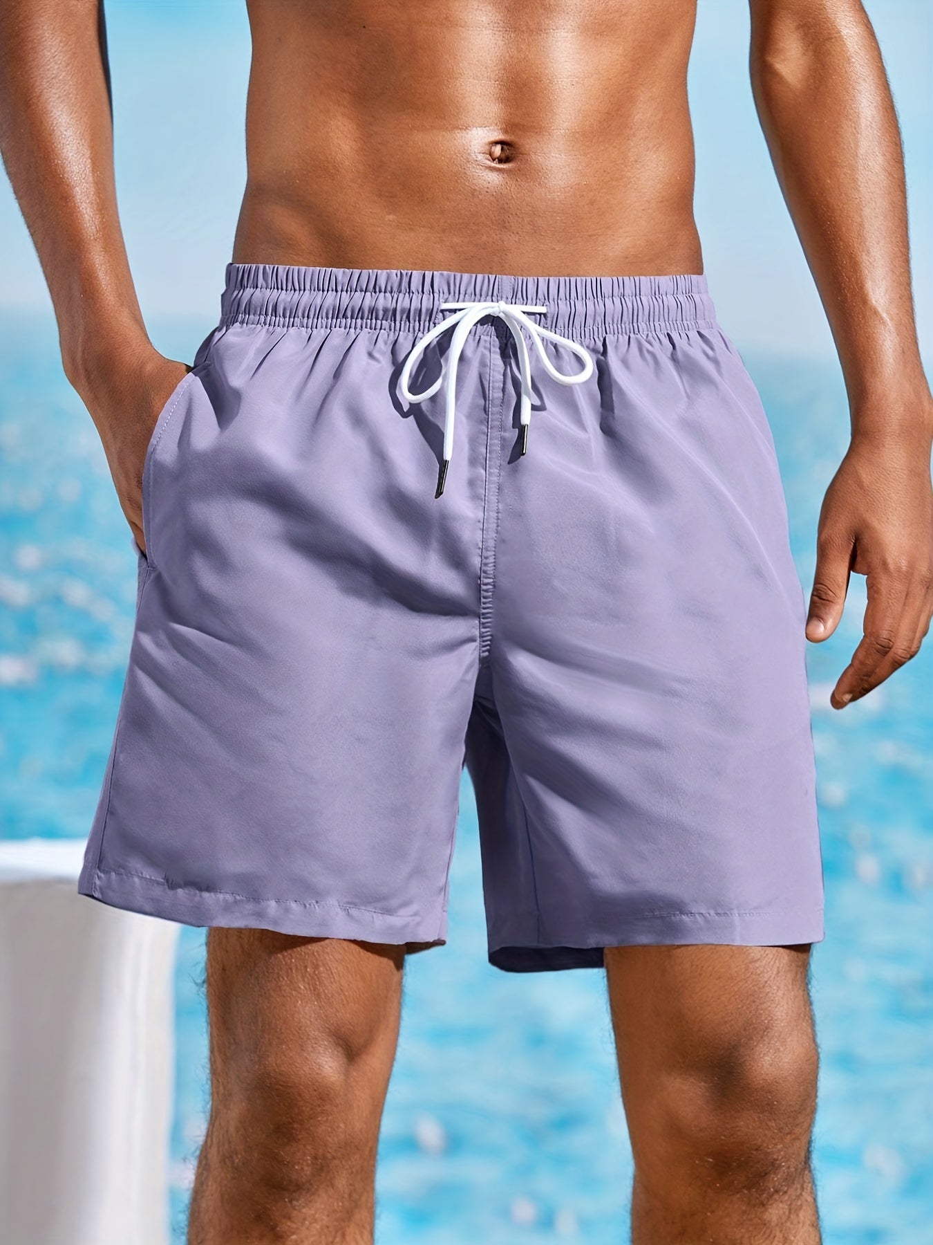Solid Casual Elastic Waist Drawstring Lounge Shorts for Men