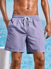 Solid Casual Elastic Waist Drawstring Lounge Shorts for Men