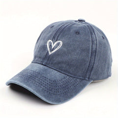 Distressed Vintage Baseball Cap Heart Printed Sun Hat