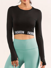 Letter Graphic Hollow Back Long Sleeve Yoga T-shirt