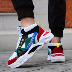 Men's High Top Basketball Shoes Colour Block Non Slip Lace Up Sneakers