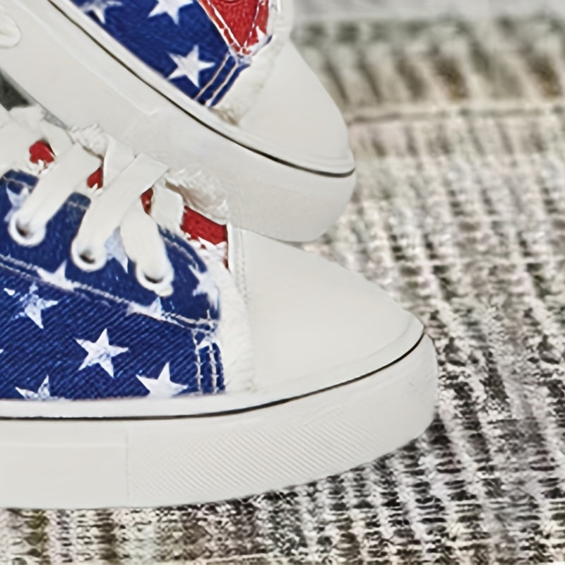 American Flag Elements Canvas Shoes Comfortable Lace Up Flats