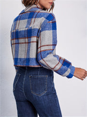 Plaid Crop Jacket Long Sleeve Casual Winter Clothing