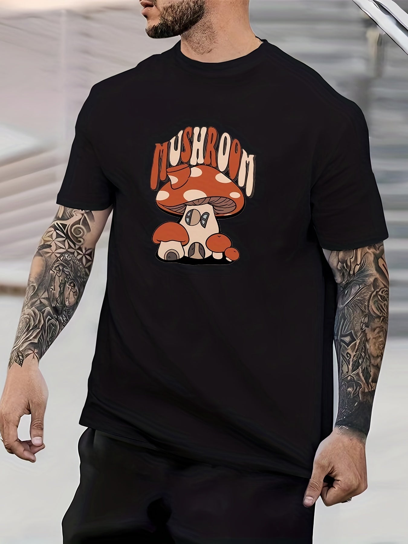 Cartoon Mushroom Print Men's Graphic T-shirt