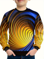 Boy's 3D Optical Illusion Long Sleeve Tee Spring Casual Round Neck Shirts