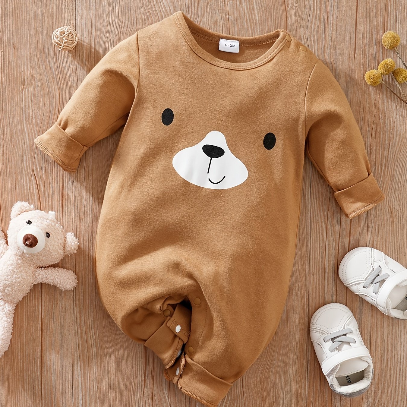 Bear Print Long Sleeve Baby Romper