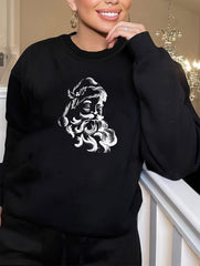 Christmas Lounge Top Women's Plus Santa Claus Print Long Sleeve