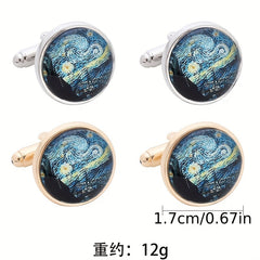 2pcs Starry Night Gemstone Men's Cufflinks Retro Metal Cufflinks