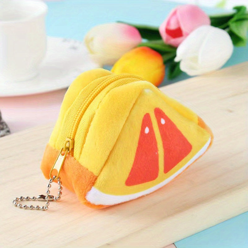 Plush Lipstick Storage Bag Zipper Triangle Fruit Coin Purse Keychain