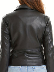 Faux Leather Moto Jacket Solid Outerwear Women's Clothing
