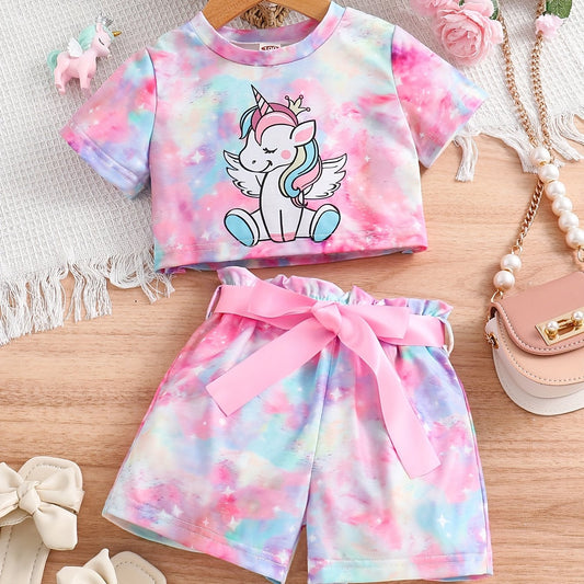 Girls Unicorn Graphic T-Shirt & Shorts Set for Summer