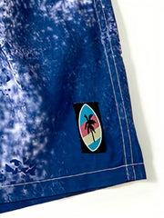 Marble Pattern Drawstring Swim Trunk Men's Board Shorts