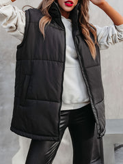 Solid Zip Up Sleeveless Jacket Casual Stand Collar Outerwear
