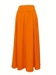 High Waist Ruched Maxi Skirt Solid Color Women's Clothing
