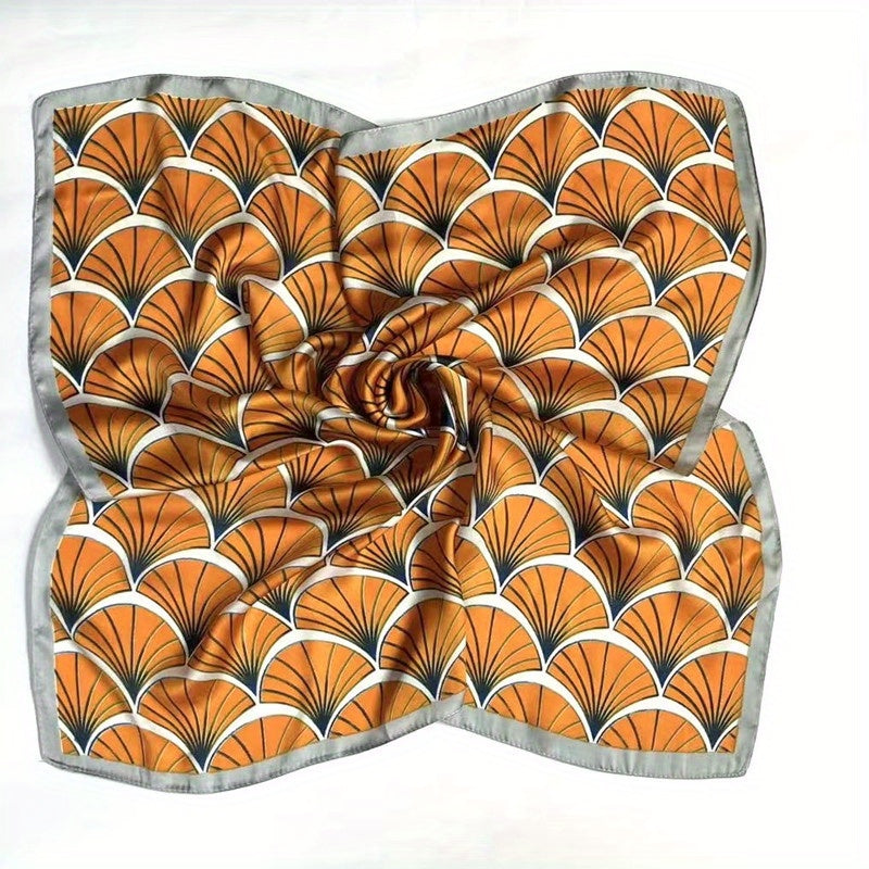 Ginkgo Leaf Print Square Scarf Satin Neckerchief Bandana Women Head Wrap