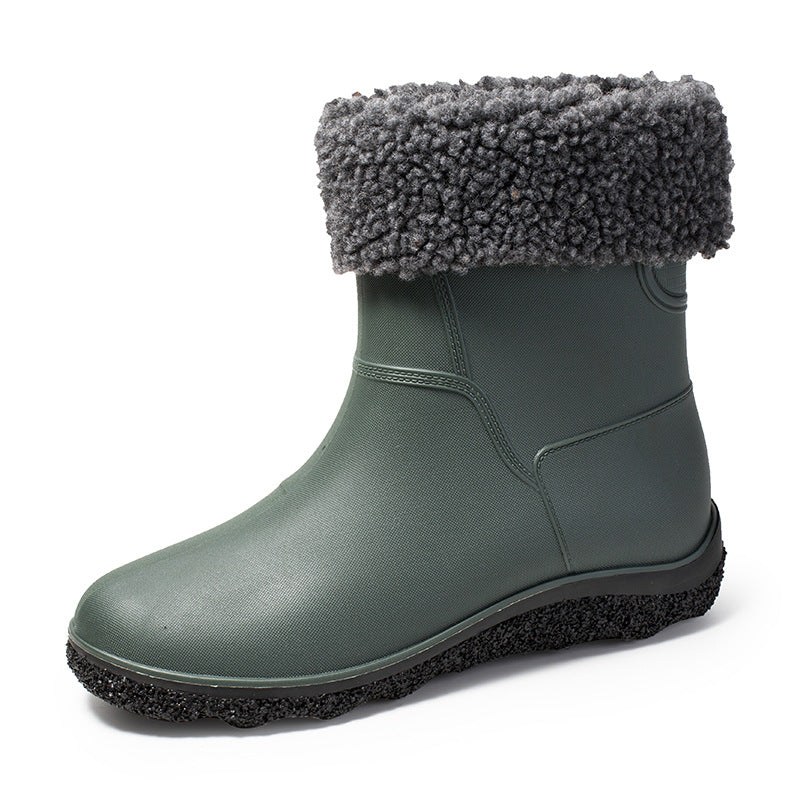 Men Plus Velvet Rain Boots Waterproof Non Slip Low Top Rain Shoes