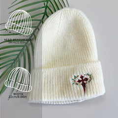 Gothic Cross Embroidery Beanie Apricot Unisex Knit Hat Elastic