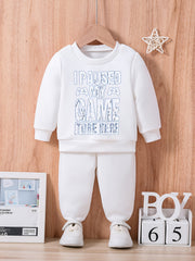 Baby Letter Print Casual Outfit Long Sleeve Sweatshirt Trousers Set