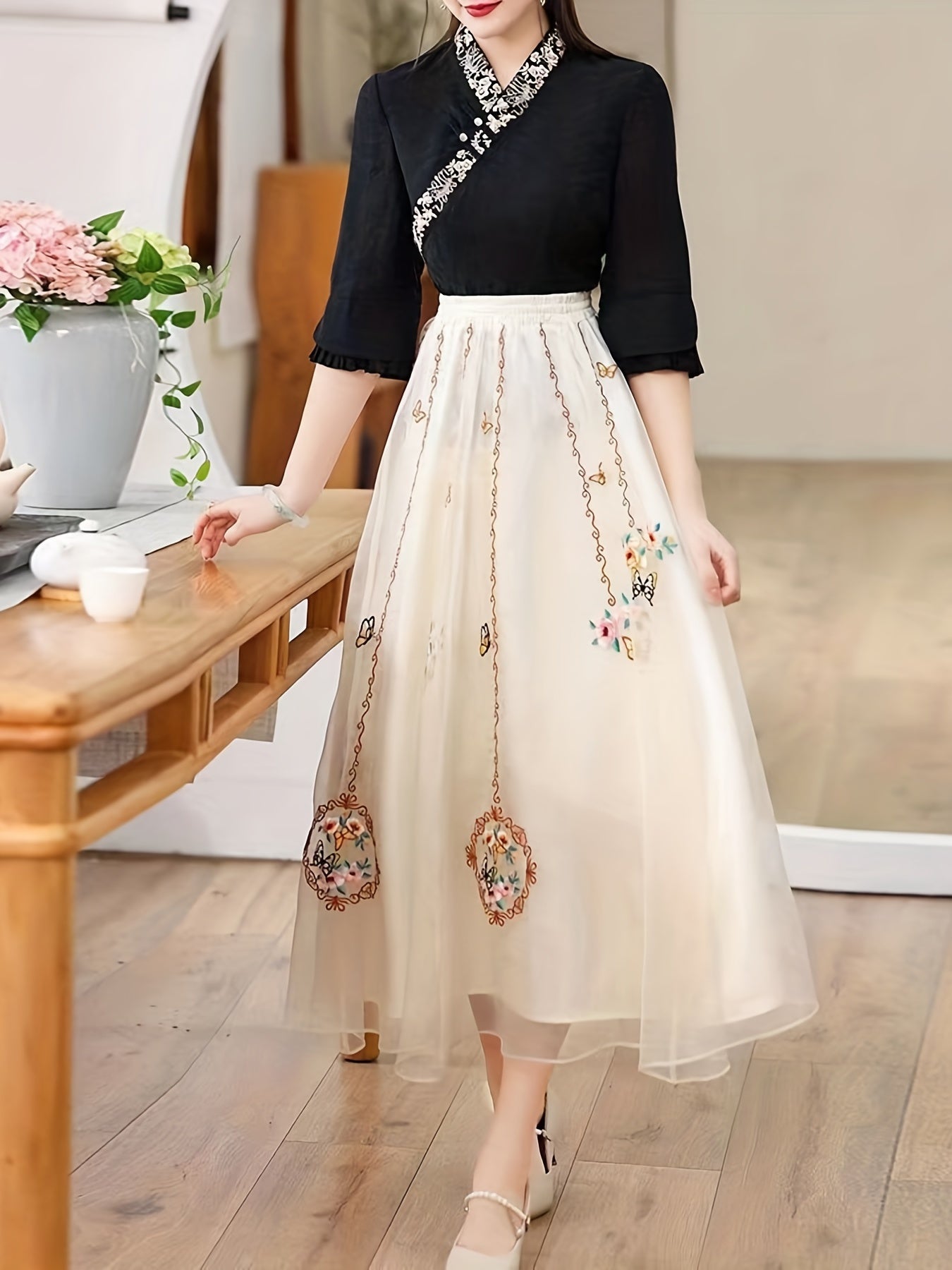 High Waist Embroidered Skirt Ethnic Style Retro Casual