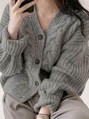 Chunky Knit Cardigan Long Sleeve Vintage Style Fall Winter Women's Clothing