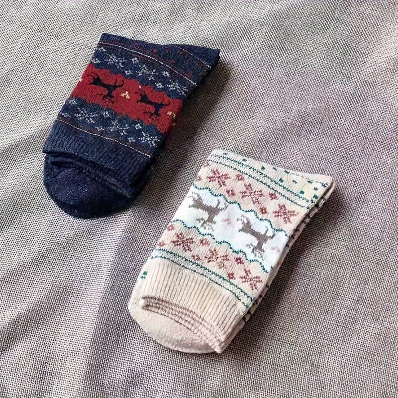 5 Pairs Christmas Elk Print Socks Women's Stockings & Hosiery