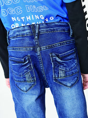 Boys Casual Vintage Denim Jeans Ripped Patch Straight Leg Pants