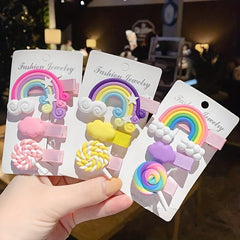3pcs Cartoon Rainbow Cloud Lollipop Hair Clips for Baby Girls