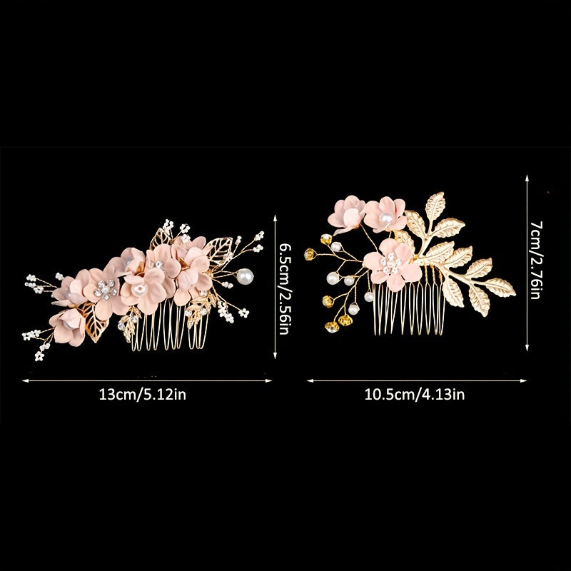 Golden Flower Leaf Hair Comb Pins Bridesmaids Brides Hairpins Headdress Wedding
