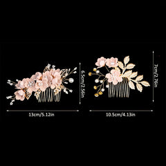 Golden Flower Leaf Hair Comb Pins Bridesmaids Brides Hairpins Headdress Wedding
