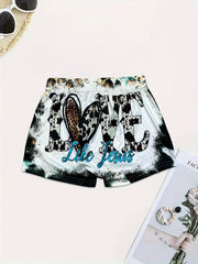 Letter & Leopard Print Skinny Shorts Casual Shorts for Women