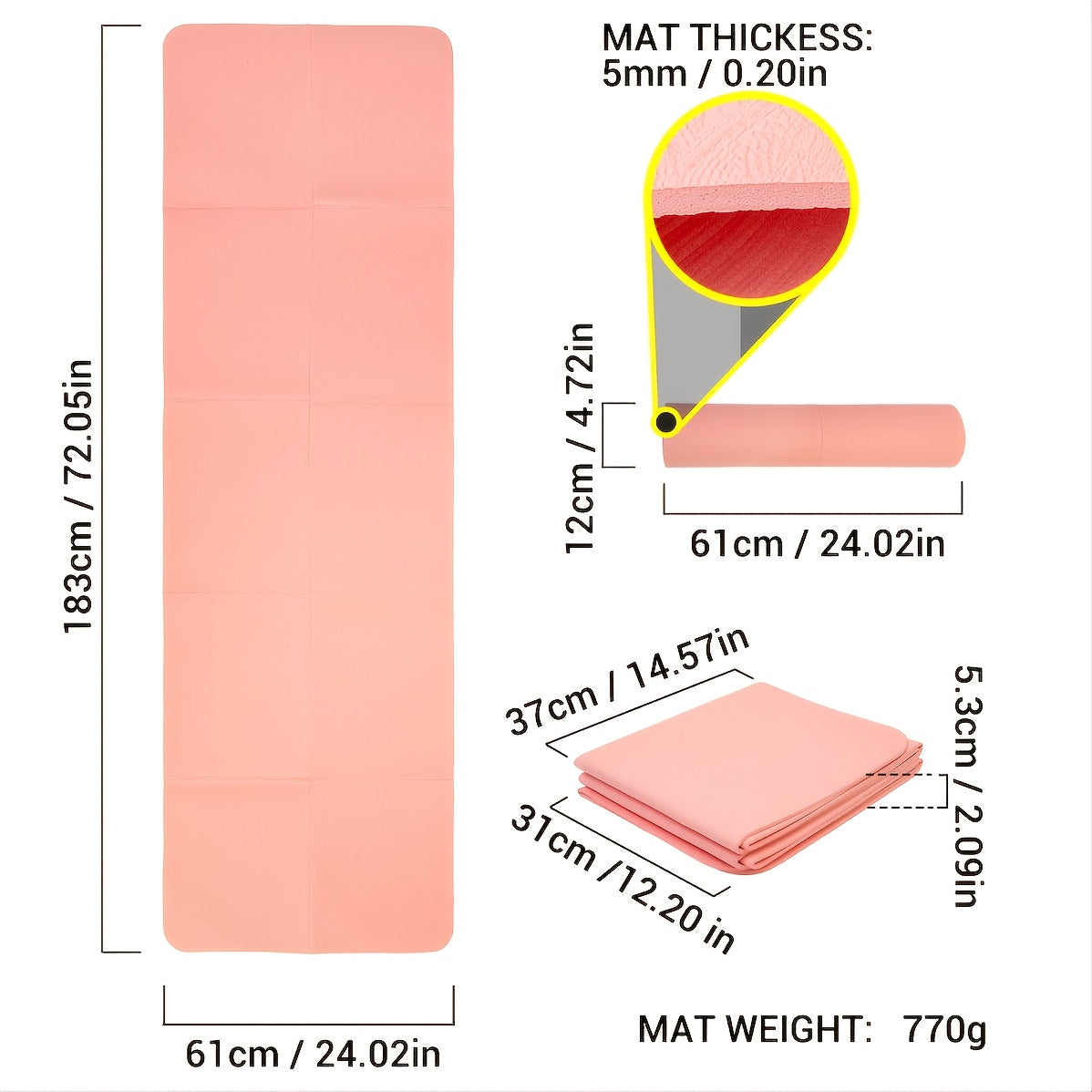 Foldable Yoga Mat - Non Slip Surface - Moisture Resistant